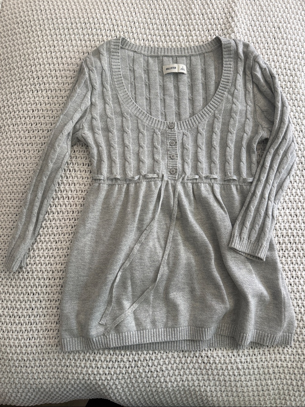 Hollister Light Gray Cable Scoop-Neck Button Front Sweater